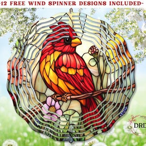 Red Cardinal Stained Glass Wind Spinner Png, Memory Cardinal Wind Spinner Sublimation Design, Digital Download,  Hanging Spinner Template