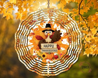 Feliz Día de Acción de Gracias - Diseño PNG de un lindo pavo giratorio para otoño (para sublimación), Plantilla de molinillo de viento con brillo otoñal, Descarga digital