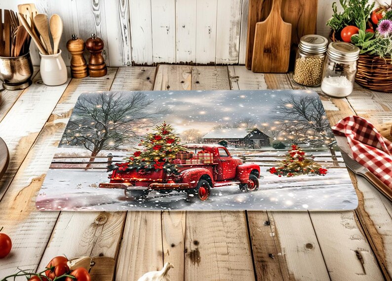 Red Truck Christmas Cutting Board PNG, Farmhouse Holiday Kitchen ...