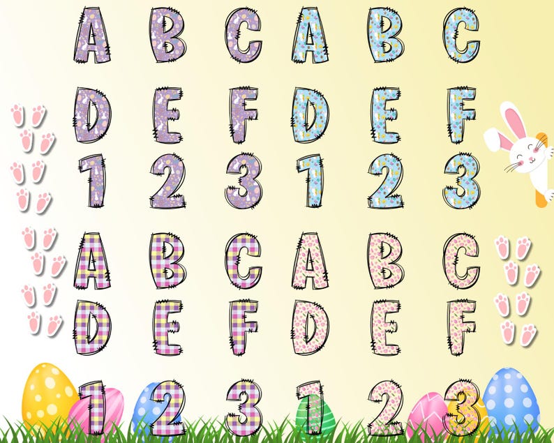 Easter Alpha Doodle Sublimation Bundle, Alphabet Png Bundle, Doodle Set ...