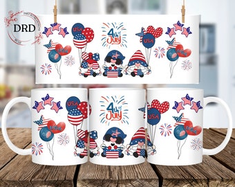 Kabouter 4 juli mokomslag sublimatieontwerp, kaboutermokontwerp, patriottische mokomslag, schattige kaboutermok png, 11oz mokontwerp png, kabouter png
