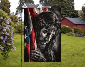 Jesus American Flag Garden Flag PNG, Christian Patriotic Sublimation, USA God Bless America Digital Download, 4th of July Faith Design