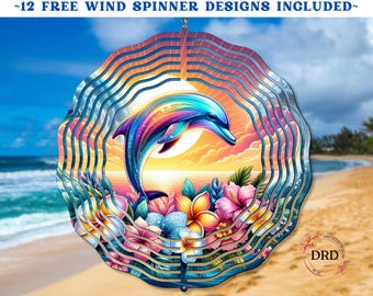 Dolphin Wind Spinner Sublimation Design, Summer Wind Spinner PNG, Colorful Wind Spinner Digital Download, Sea Animal Wind Spinner Template