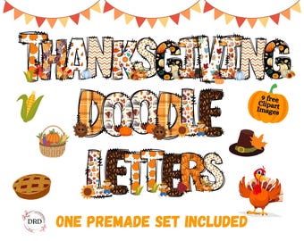 Thanksgiving Doodle Png Letters, Alphabet Png Bundle, Doodle Set With Free Clipart, Fall Autumn Alphabet Letters Png, Digital Download Png