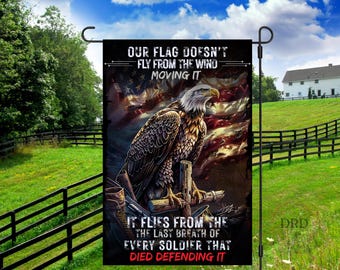 Patriotic Eagle Garden Flag PNG, Battlefield Cross Sublimation, Our Flag Doesn’t Fly Quote, Military Memorial Flag, Digital Download Png