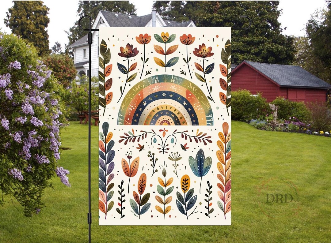 Boho Watercolor Rainbow 12x18 Garden Flag Sublimation Design, Floral ...