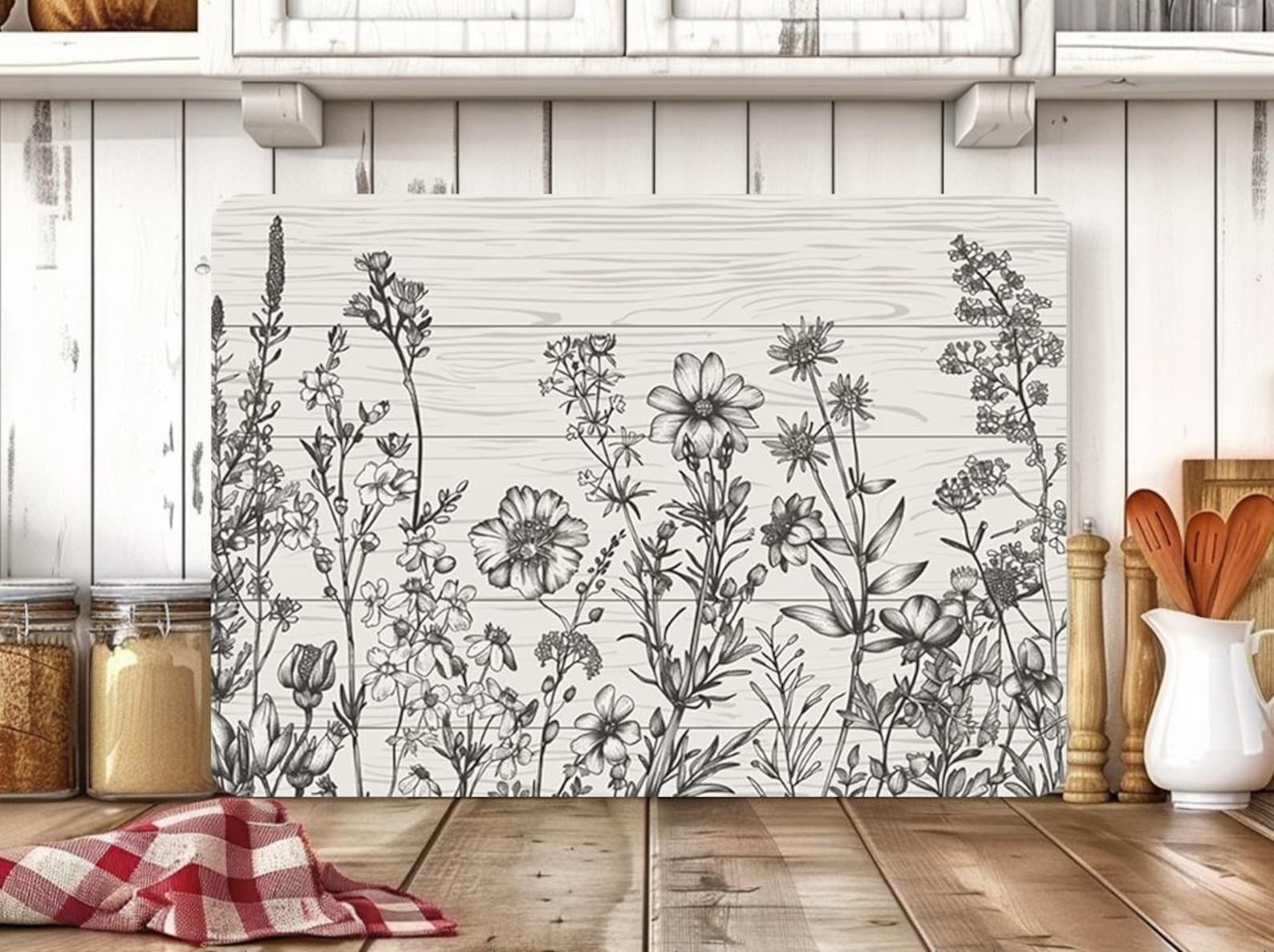 Rustic Floral Line Art PNG for Cutting Boards – Wildflower Kitchen ...