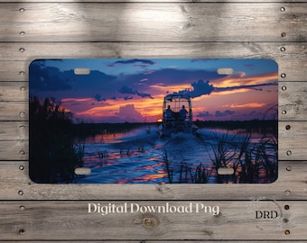 Retro Sunset License Plate Sublimation Design, Neon Boating License Plate Png, License Plate Template, Gift For Dad Digital Download