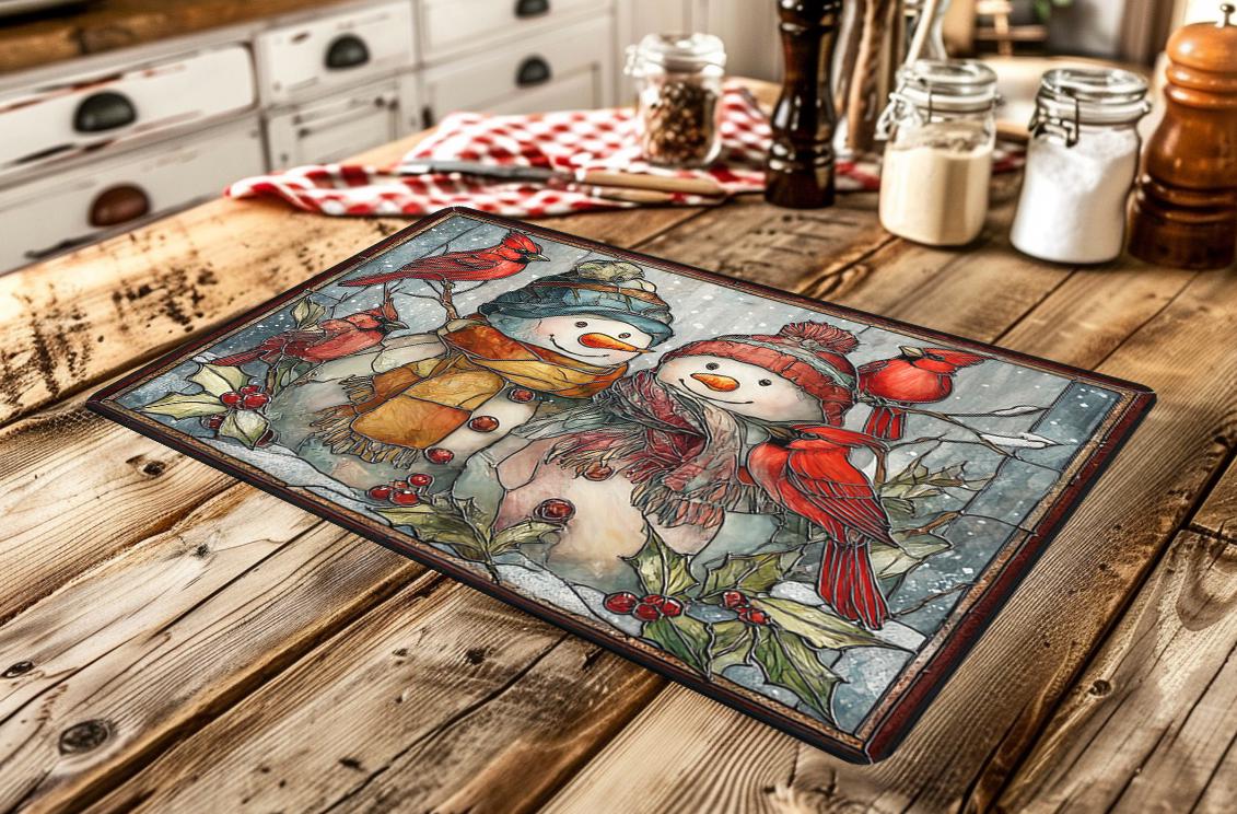 Stained Glass Snowman Cutting Board Sublimation Design, Winter Stained ...