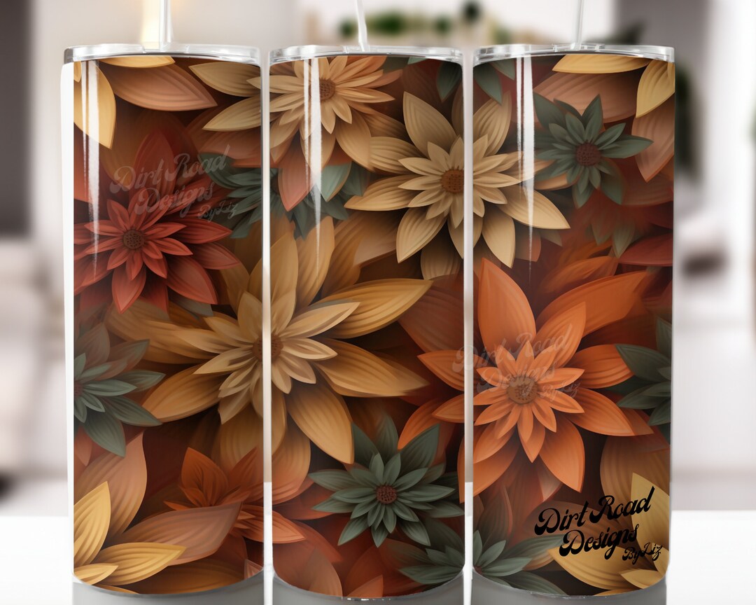 3D Fall Flowers Seamless Sublimation Tumbler Wrap Design. Fall Tumbler ...