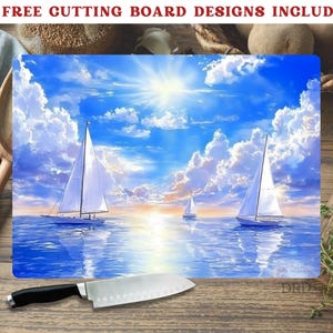 Ocean Sailboats Cutting Board Sublimation Design, Glass Chopping Board Png, Nautical Kitchen Decor, Digital Download Png, Tropical Png