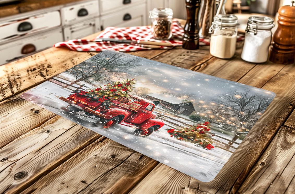 Red Truck Christmas Cutting Board PNG, Farmhouse Holiday Kitchen ...