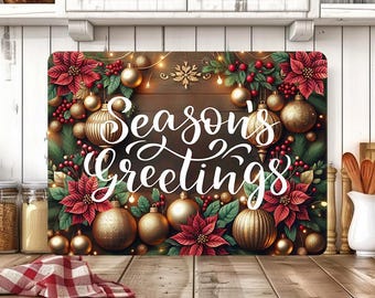 Season’s Greetings Cutting Board Sublimation Design, Festive Poinsettia Holiday Kitchen Board, Rustic Christmas Design, Digital Download
