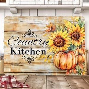 Rustic Country Kitchen Cutting Board Design PNG, Sunflower Pumpkin Sublimation, Farmhouse Fall Kitchen Decor Download, Fall Chopping Board