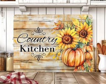 Rustic Country Kitchen Cutting Board Design PNG, Sunflower Pumpkin Sublimation, Farmhouse Fall Kitchen Decor Download, Fall Chopping Board