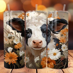 Cute Fall Dairy Cow 20oz Skinny Tumbler Sublimation Design, Watercolor Tumbler Png, Instant Digital Download, Cow Tumbler wrap, Cow png