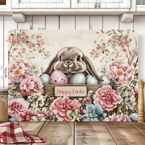 Happy Easter Cutting Board Png Sublimation Design, Spring Glass Cutting Board, Floral Easter Kitchen Chopping Board Digital Download