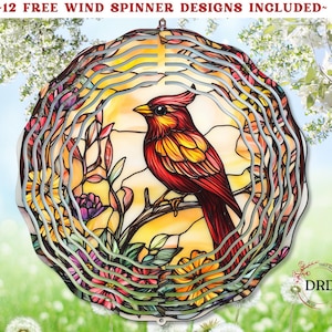 Cardinal Stained Glass Wind Spinner, Cardinal Bird Wind Spinner Sublimation Design, Garden Decor Png, Colorful Wind Spinner Digital Download