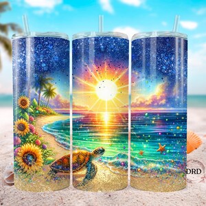 Glitter Sea Turtle 20oz Skinny Tumbler, Ocean Tumbler Sublimation Design, Beach Tumbler Png, Summer Vibes Beach Tumbler Digital Download
