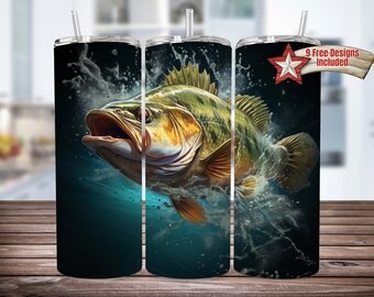 Bass Fish Tumbler Wrap 20oz Skinny Sublimation Design, Fish Tumbler Png, Manly Tumbler Png, Largemouth Bass Png Digital Download, Fish Png
