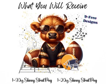 Highland Cow Football Tumbler 20oz Skinny Sublimation Design