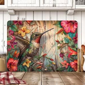 Hummingbird Cutting Board Sublimation Design, Rustic Country Floral Kitchen Board Design, Glass Cutting Board Sublimation, Digital Download