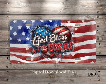 God Bless The USA License Plate PNG For Sublimation, Military Car Accessory Png, Memorial Day Remembrance Png, 4th of July Digital Download