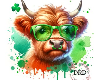 Funny Highland Cow St Patrick's Day Png, Shamrock Clipart, Funny Cow, Clover Png, Retro St Patricks Sublimation Design, Digital Download