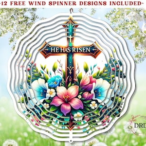 He Has Risen Wind Spinner, Easter Cross Wind Spinner Sublimation Design, Digital Download,Christian Wind Spinner, Easter Wind Spinner Design