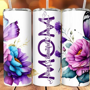 Mom Tumbler Png 20oz Skinny Tumbler Sublimation Wrap, Mother Day Tumbler Wrap, Floral Tumbler Png, Seamless Tumbler Png, Butterfly Png