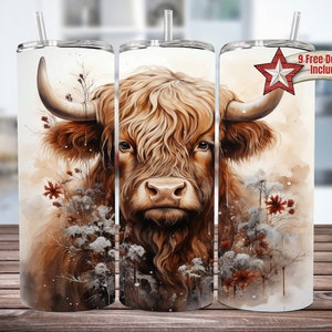 Highland Cow 20oz Skinny Tumbler Sublimation Wrap, Watercolor Goat Png, Instant Digital Download, Cow Tumbler Design, 30oz Tumbler wrap