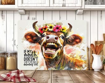 Tabla de cortar con diseño de vaca divertida PNG para sublimación, tabla de cortar de vidrio sarcástica y divertida, tabla de cortar digital para descarga, cita divertida de vaca PNG
