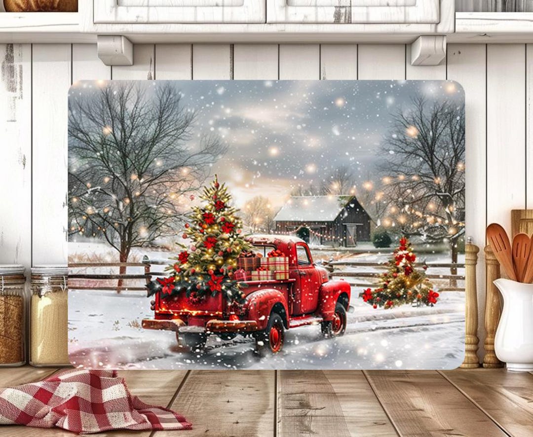 Red Truck Christmas Cutting Board PNG, Farmhouse Holiday Kitchen ...