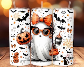 Ghost Tumbler Wrap, 20oz Skinny Sublimation Design, Bat Pattern Wrap, Spooky Season Ghostly Png, Sublimation Design, Bougie Ghost Png