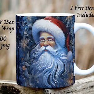 Santa Clause Mug Wrap, Santa Mug Template , 11oz and 15oz mug Sublimation Design, 3d  PNG, Santa png, Winter mug design, Christmas Mug Wrap