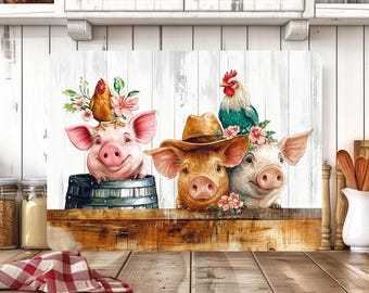 Rustic Cute Pigs Cutting Board Sublimation Design, Farm Cutting Board Design, Glass Cutting Board PNG, Kitchen Chopping Board File, Farm Png