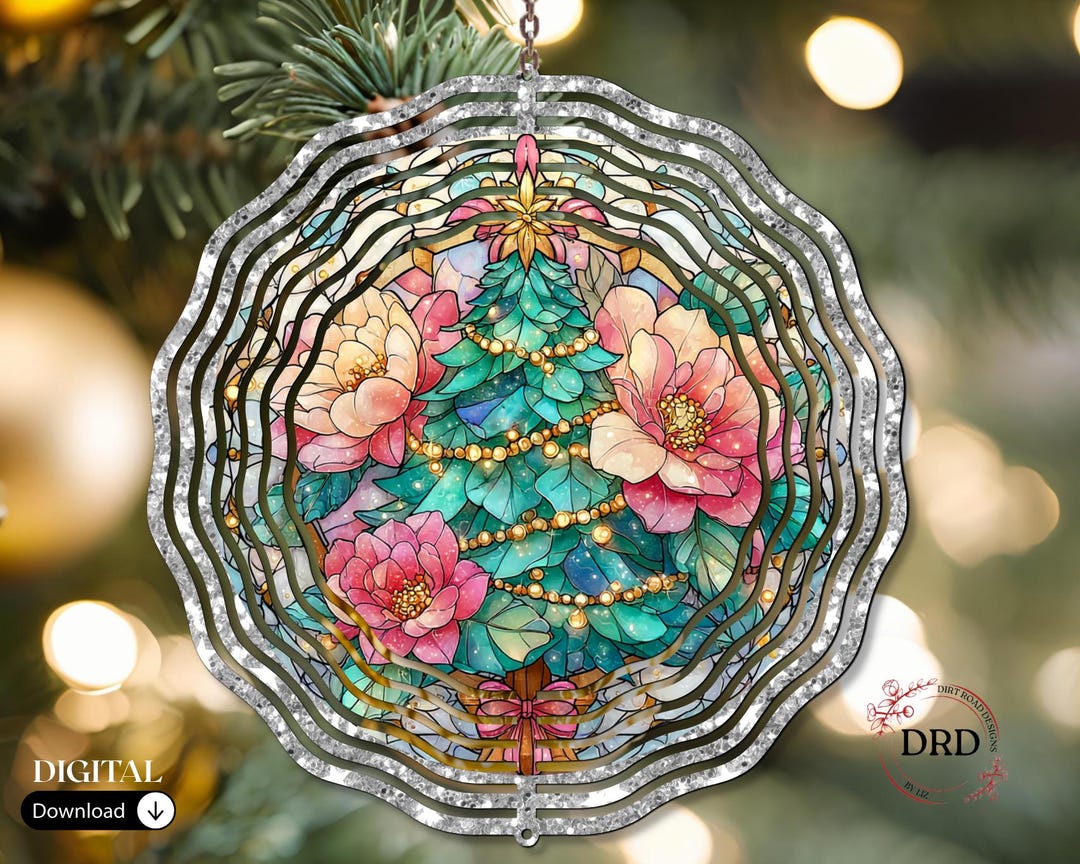 Stained Glass Christmas Tree Wind Spinner Sublimation Design, Floral ...