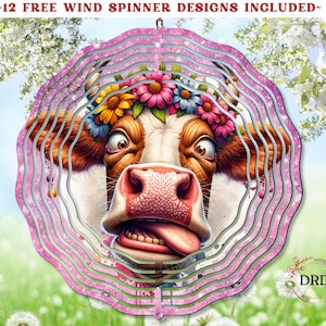 Tourne à vent vache drôle Png, Sublimation animaux de la ferme, modèle de toupie à vent vache mignonne, téléchargement numérique, conception de toupie vache à paillettes