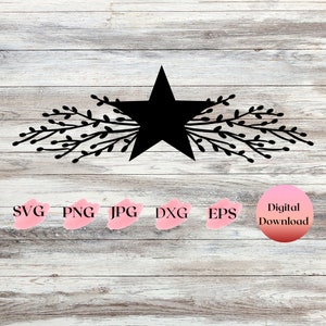 Étoile et baies de style ferme en téléchargement numérique, Svg de baies de la campagne, étoile de ferme Svg, étoile du Sud et baies png pour Cricut png thumbnail