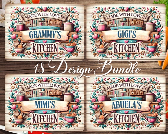 Personalized Kitchen Cutting Board Design Bundle, Made With Love Cutting Board Sublimation Design, Kitchen Chopping Board (Digital Design)