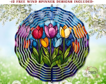 Tulips Wind Spinner Sublimation Design, 8in & 12in Spring Floral Wind Spinner, Outdoors Garden Decor, Colorful Tulip Garden Wind Spinner Png