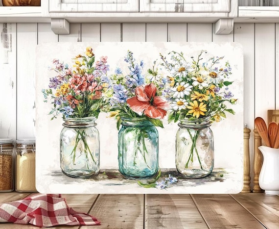 Rustic Country Jars Chopping Board Png, Floral Cutting Board Sublimation Design, Cutting Board Design, Glass Cutting Board Digital Download