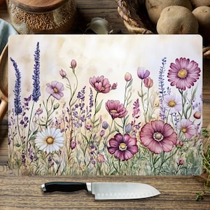 Spring Wildflowers Cutting Board Sublimation Design, Floral Cutting Board Design, Glass Cutting Board PNG, Kitchen Chopping Board