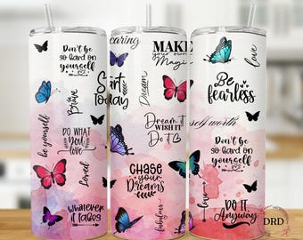 Affirmations Tumbler, 20oz Skinny Tumbler Sublimation Design, Inspirational Woman Tumbler Wrap, Butterfly Tumbler, Digital Downland Png