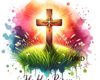 He Has Risen Clipart Png, Christian Easter Sublimation Design, Easter PNG, Christian png, Christian Cross, Instant Digital Download
