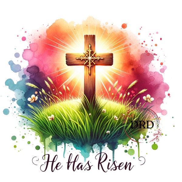 He Has Risen Clipart Png, Christian Easter Sublimation Design, Easter PNG, Christian png, Christian Cross, Instant Digital Download