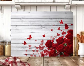 Valentine's Rustic Floral Glass Cutting Board Sublimation Design, Rustic Farmhouse Chopping Board PNG, Roses Kitchen Decor, Digital Download