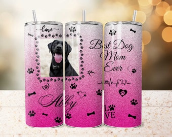 Best Dog Mom Photo Tumbler Wrap Template, Photo Frame 20oz Sublimation Design Template, Pink Glitter Tumbler Png, Dog Mom png, Paw Print png