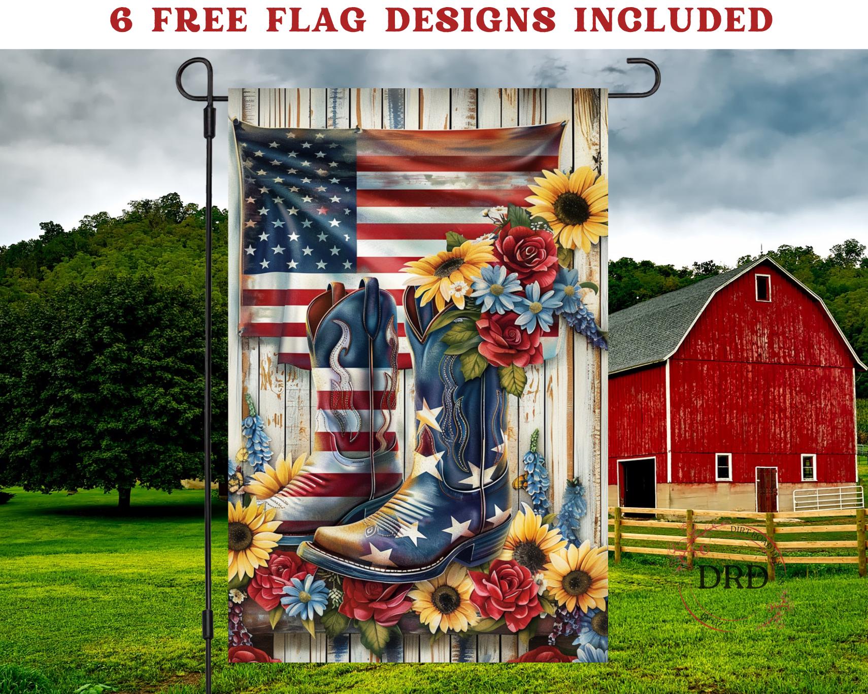 Patriotic Western Cowboy Boots Garden Flag Sublimation Design Png