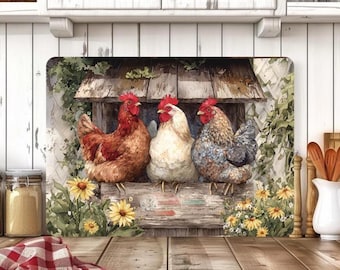 Farmhouse Chicken Cutting Board PNG, Rustic Country Kitchen Sublimation Design, Hen & Rooster Floral PNG, Digital Download